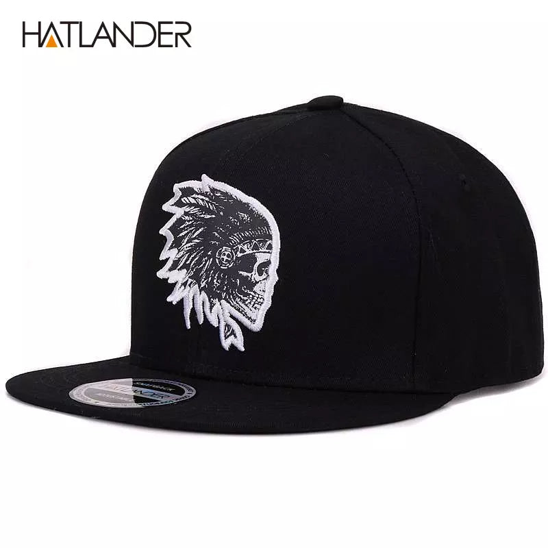 [HATLANDER]Embroidery Skull Baseball Caps Hats Hip Hop Snapbacks Flat Brim Bones Gorra Sports Snapback Caps for Men Women Unisex