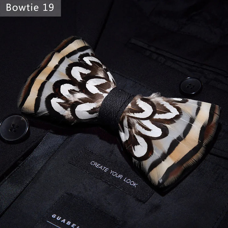 Nuevo set de regalo de pajarita de plumas hecha a mano para hombre, con broche, accesorios de fiesta y boda, regalo para el Día del Padre