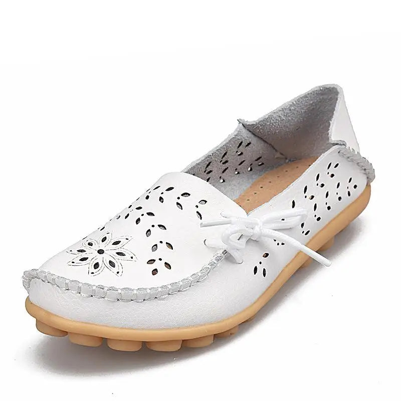 Women's Casual Shoes Genuine Leather Woman Loafers Slip-On Female Flats Moccasins Ladies Driving Shoe Cut-Outs Mother Footwear