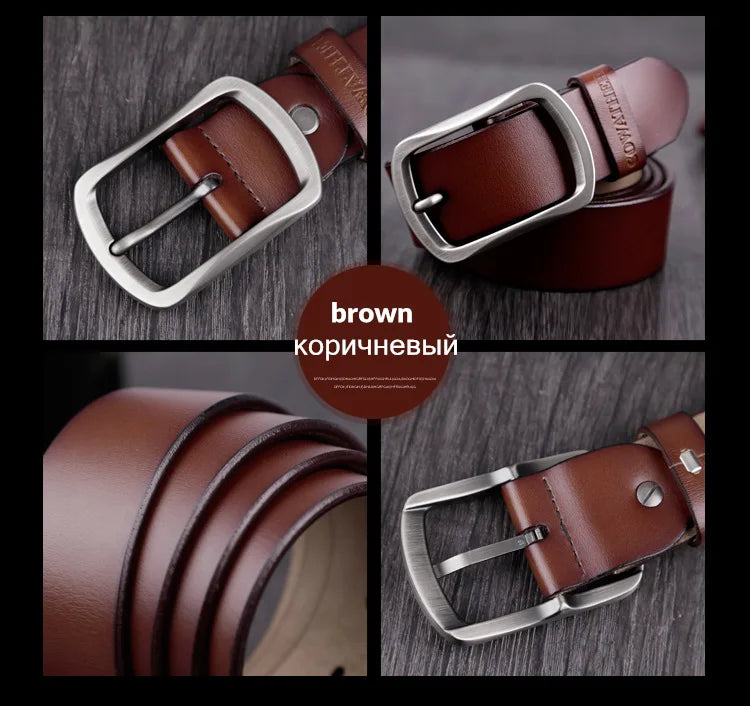 Cinturón de piel de vaca auténtica COWATHER para hombre, correa de marca con hebilla de espiga, estilo vintage para vaqueros, largo de 100-150 cm, cintura de 30-52, XF001