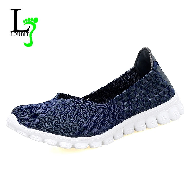 Women Shoes Summer Casual Flats Breathable Female Sneakers Woven Walking Shoes Slip on Ladies Loafers Handmade Shoes Size 35-40