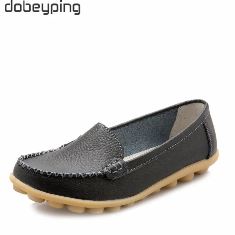 Dobeyping New Spring Autumn Shoes Woman Genuine Leather Women Flats Slip on Women Loafers Moccasins Female Shoe Plus Size 35-44