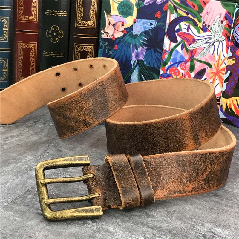 Super Wide 4.2CM Luxury Thick Genuine Leather Men Belt Double Buckle Belt Ceinture  Leather Belt Men Jeans Trouser Belt MBT0018