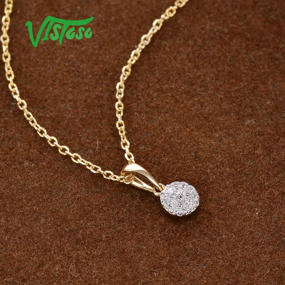 VISTOSO Guldhänge för kvinnor Äkta 14K & 9K Gult guld Litet runt cirkelhänge med gnistrande diamant Halsbandshänge Fina smycken