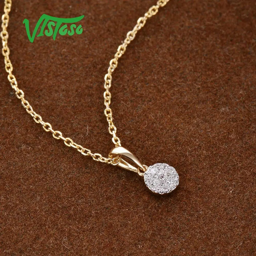 VISTOSO Gold Pendant for Women Authentic 14K & 9K Yellow Gold Small Round Circle Sparkling Diamond Necklace Pendant Fine Jewelry