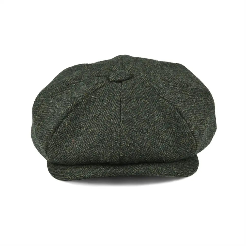 BOTVELA Wełniana czapka typu newsboy w jodełkę, męska i damska, klasyczna czapka w stylu retro z miękką podszewką, czapka kierowcy, czarna, brązowa, zielona 005
