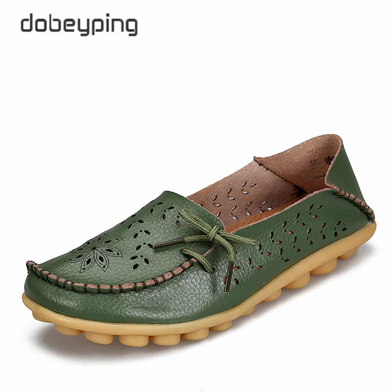 Women's Casual Shoes Genuine Leather Woman Loafers Slip-On Female Flats Moccasins Ladies Driving Shoe Cut-Outs Mother Footwear