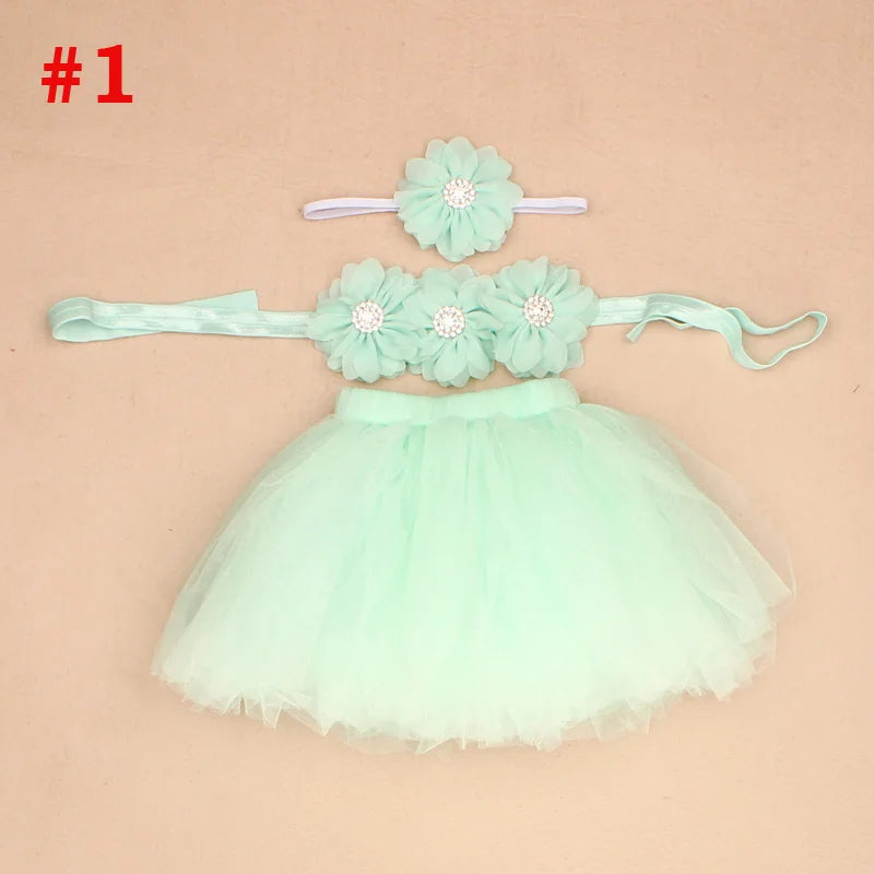 New Princess Baby Tutu Skirt With Matching Flower Headband and Bra Top Little Girl Tutus Photo Props Costume Outfit TS067