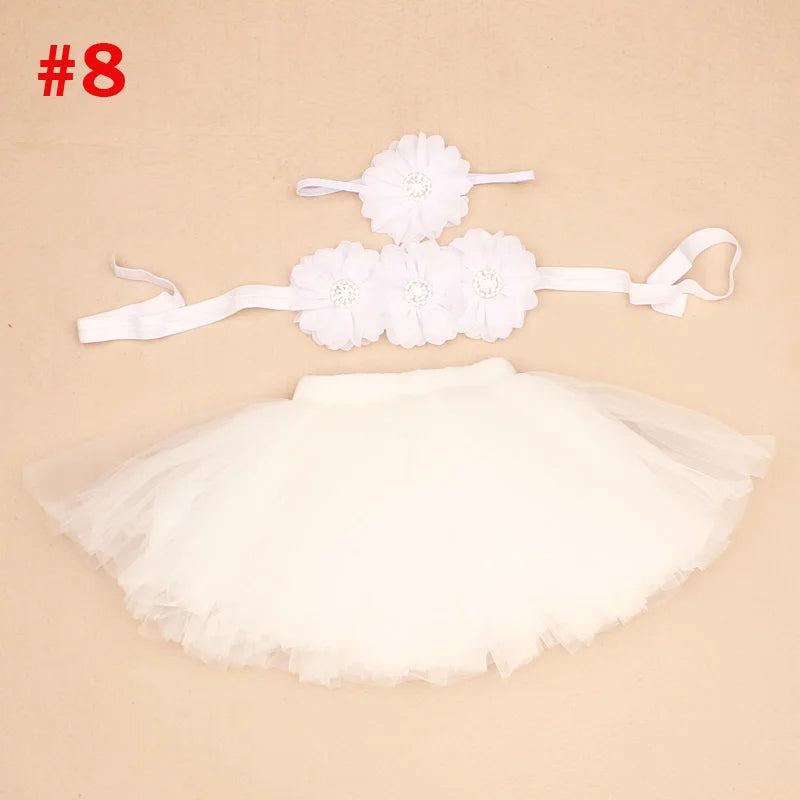 New Princess Baby Tutu Skirt With Matching Flower Headband and Bra Top Little Girl Tutus Photo Props Costume Outfit TS067