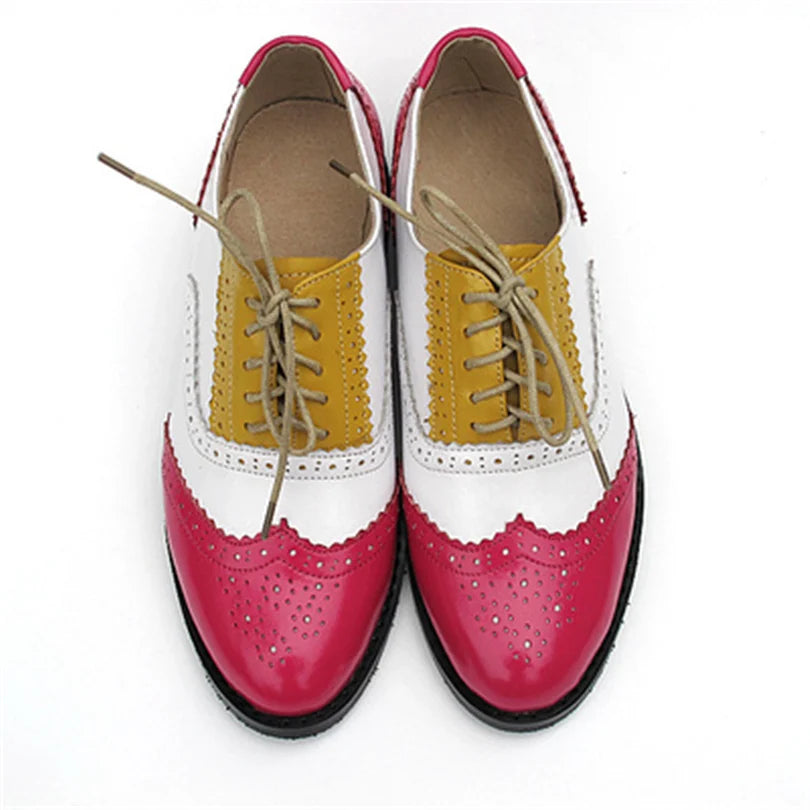Women's Genuine Natural Leather Oxfords Brogues Elegant Designer Shoes Woman Luxury Comfortable Casual Footwear Loafers