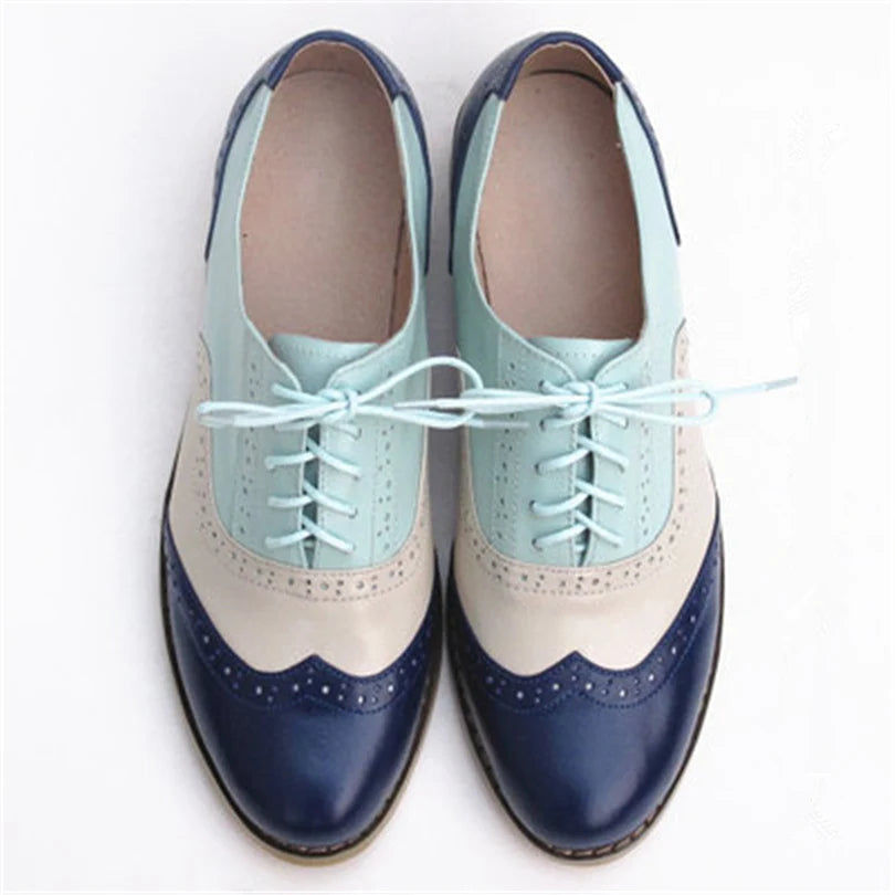 Women's Genuine Natural Leather Oxfords Brogues Elegant Designer Shoes Woman Luxury Comfortable Casual Footwear Loafers
