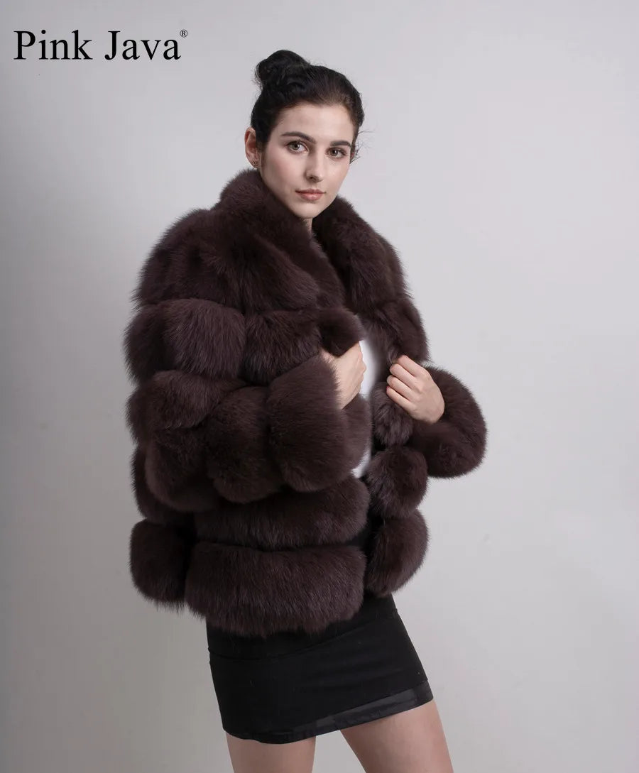 Pink Java QC8139 New Arrival Women Winter Thick Fur Coat Real Fox Fur Jacket High Quality Fox Coat Stand Collar Outfit Luxury