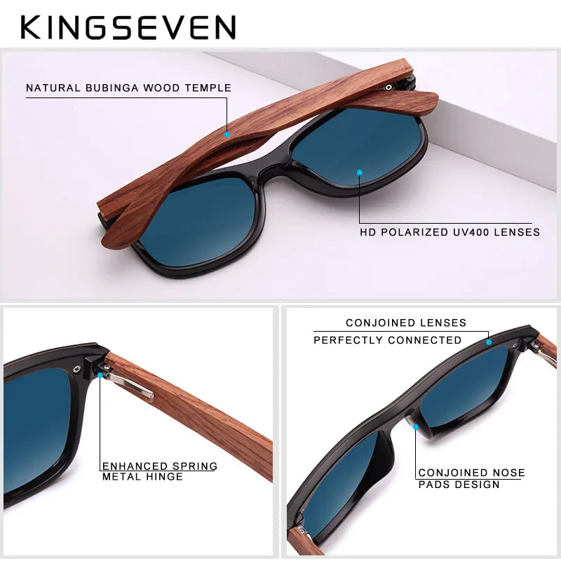 KINGSEVEN Męskie okulary przeciwsłoneczne z naturalnego drewna, polaryzacyjne, modne, oryginalna ochrona oczu, okulary przeciwsłoneczne męskie