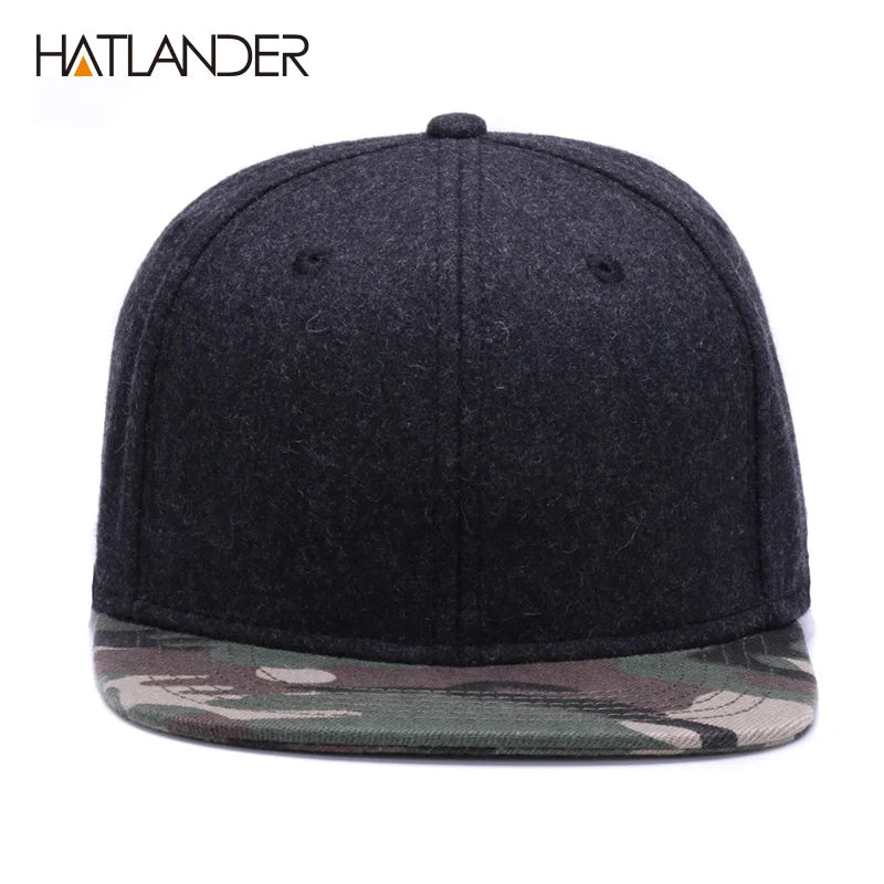 HATLANDER High Quality Wool Snapback Caps Plain Camouflage Baseball Cap and Hat Men Women Winter Hat Flat Brim Blank Hip Hop Cap