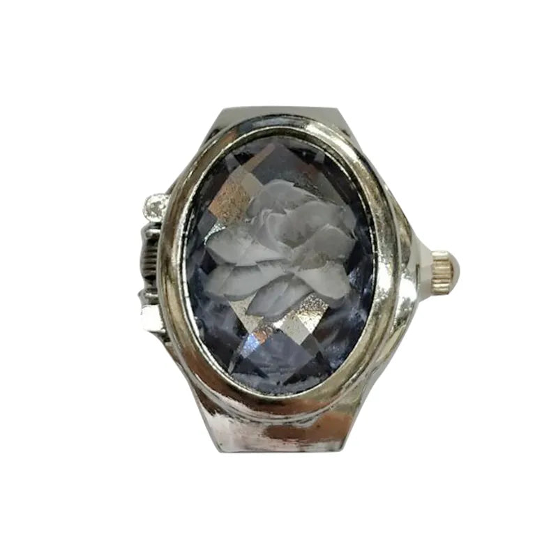 Fashion Women Ring Watch Elliptical Stereo Flower Ladies Clamshell Watches Adjustable Rings Quartz Watches Gifts for Women Ring