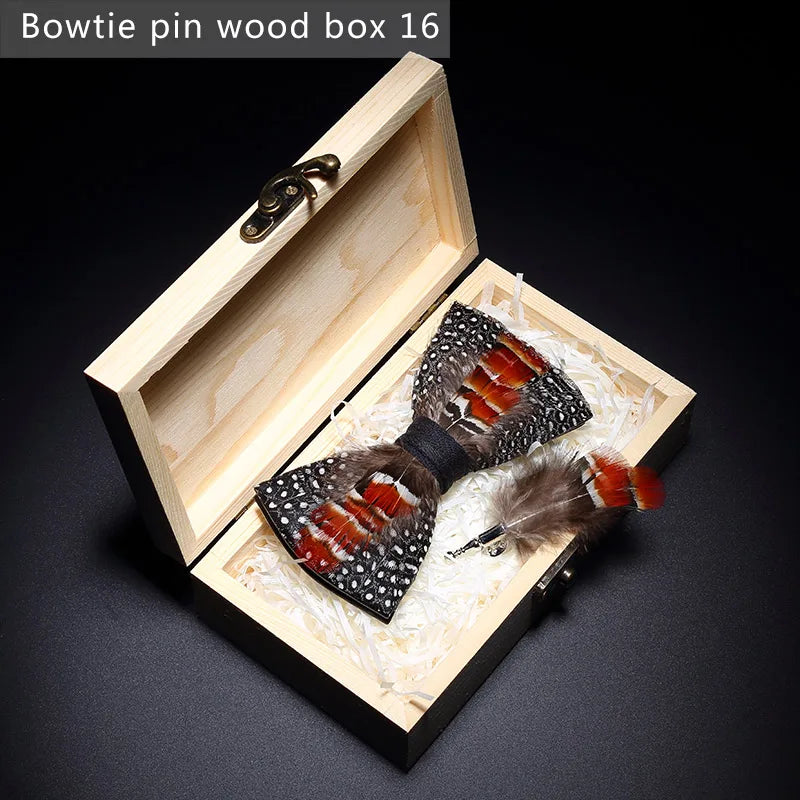 Nuevo set de regalo de pajarita de plumas hecha a mano para hombre, con broche, accesorios de fiesta y boda, regalo para el Día del Padre