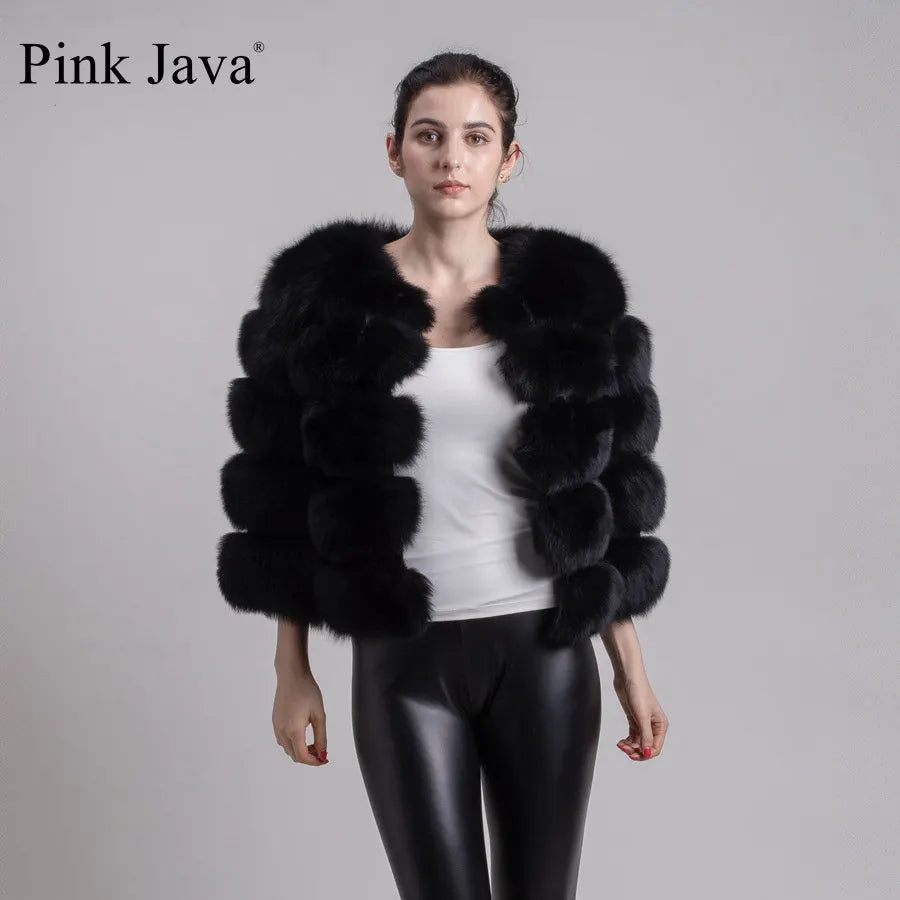 Pink Java QC1801 FREE SHIPPING Real Fox Fur Coat Women Winter Thick Fur Jacket Short Fur Coat Wholesale Genuine Fox Short Sleeve