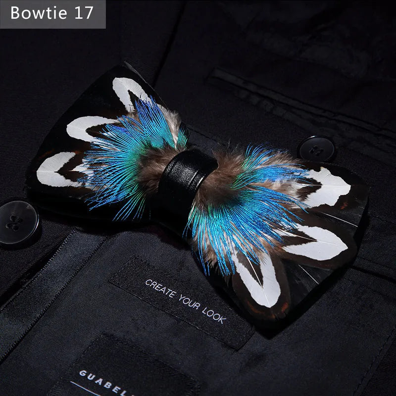 Nuevo set de regalo de pajarita de plumas hecha a mano para hombre, con broche, accesorios de fiesta y boda, regalo para el Día del Padre