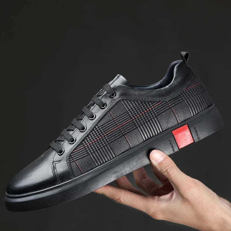 Genuine Cow Leather Men Shoes Fashion Handmade Top Quality Men Flats Male Casual Shoes Zapatos Hombre Lace-Up Black Size 36-46