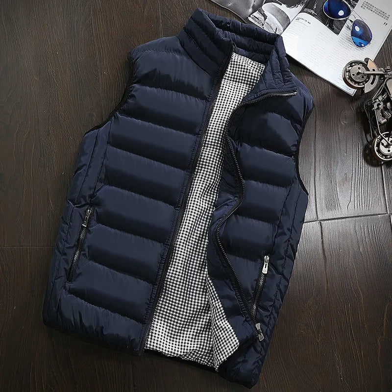 Chaleco de marca para hombre, nueva chaqueta sin mangas cálida de otoño, chaleco informal de invierno para hombre, chaleco de talla grande para hombre