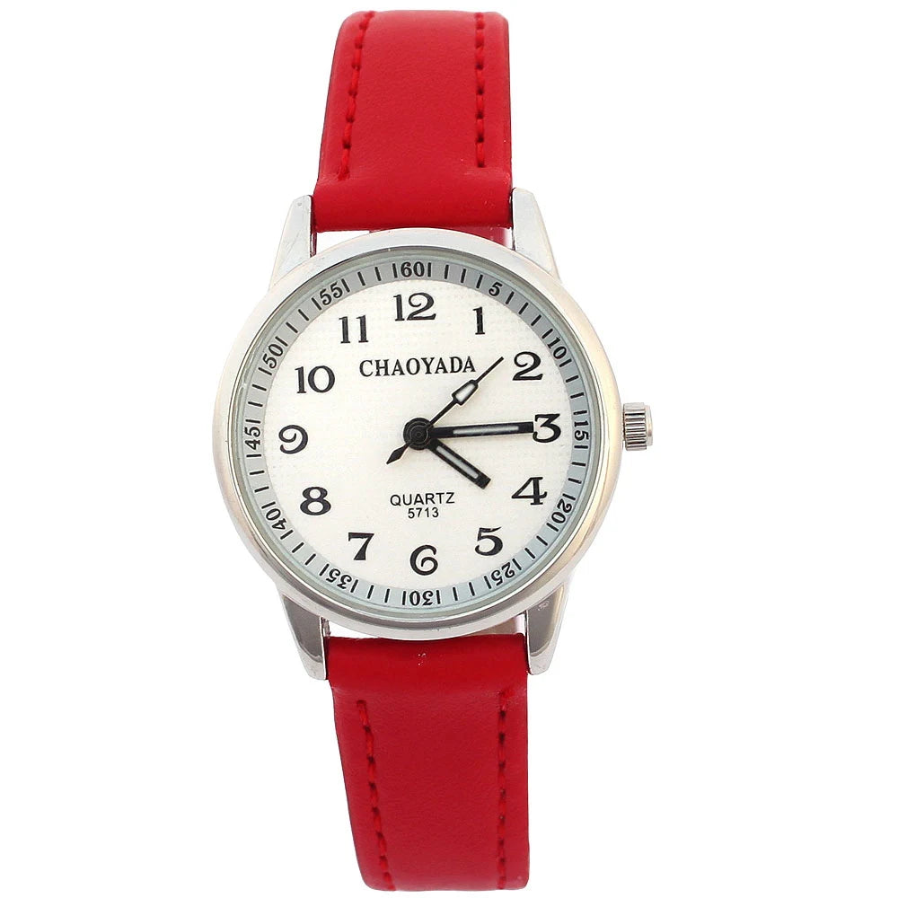 Reloj infantil Chaoyada para niña con correa de piel, reloj de cuarzo para estudiantes, ideal para aprender la hora, regalo casual de moda para niños.