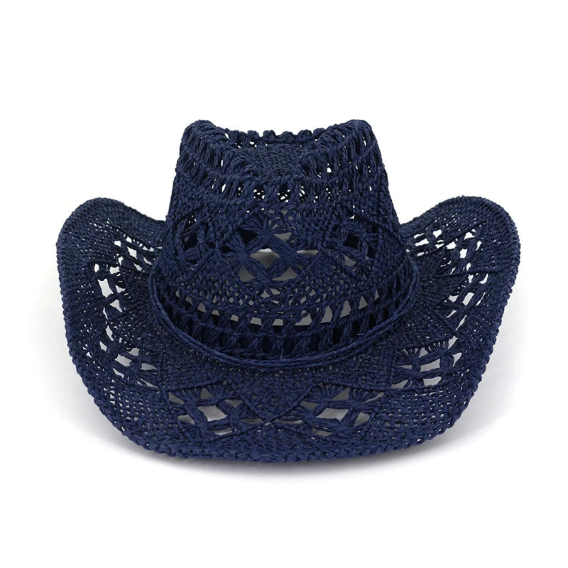 Sombrero de paja de papel estilo vaquero occidental, tejido a mano, para hombre y mujer, de ala ancha, transpirable, para playa, jazz, protección solar, verano al aire libre