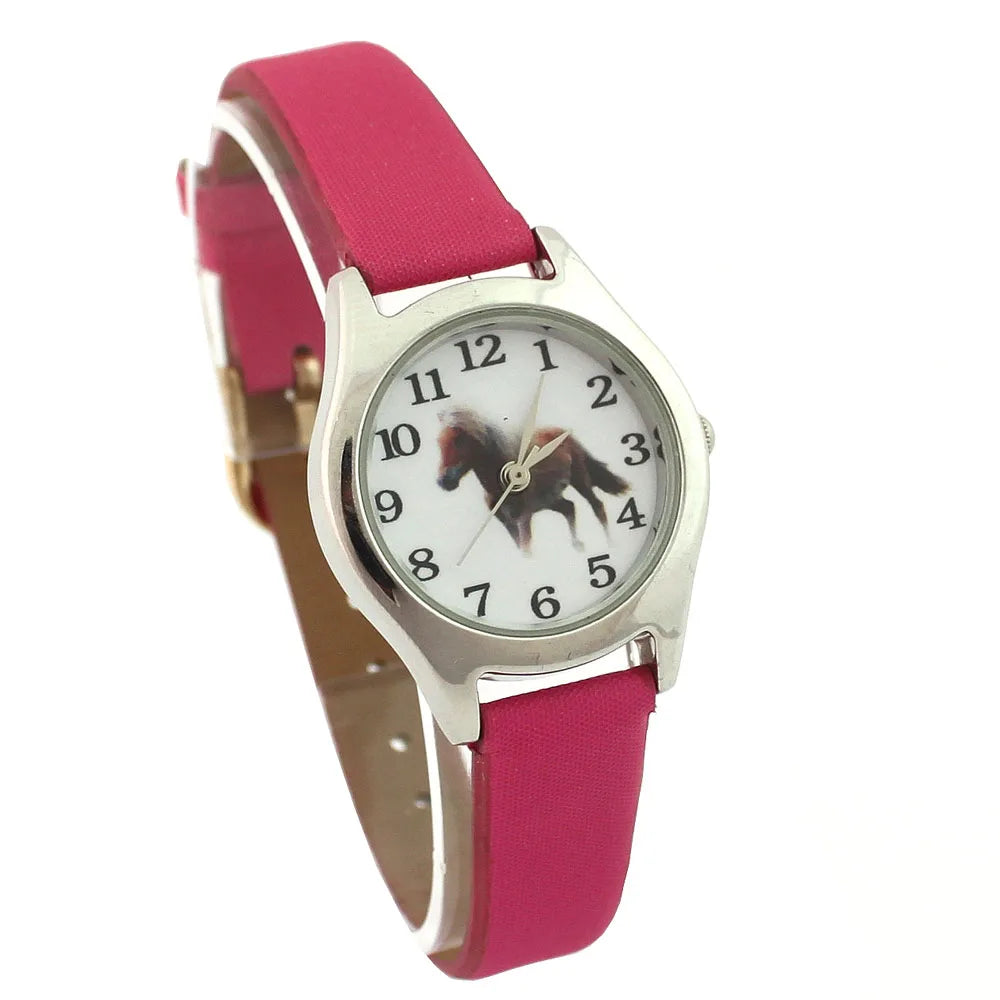 10 Colors Leather Cute Lovely Girl Ladies Women's Watch Children's Gifts Horse Quartz Student Kids Animal Wristwatch Boy Watches