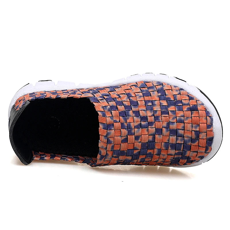 Women Flats Summer Casual Shoes Breathable Sneakers Female Woven Walking Shoes Slip on Ladies Loafers Handmade Big Size 35-44