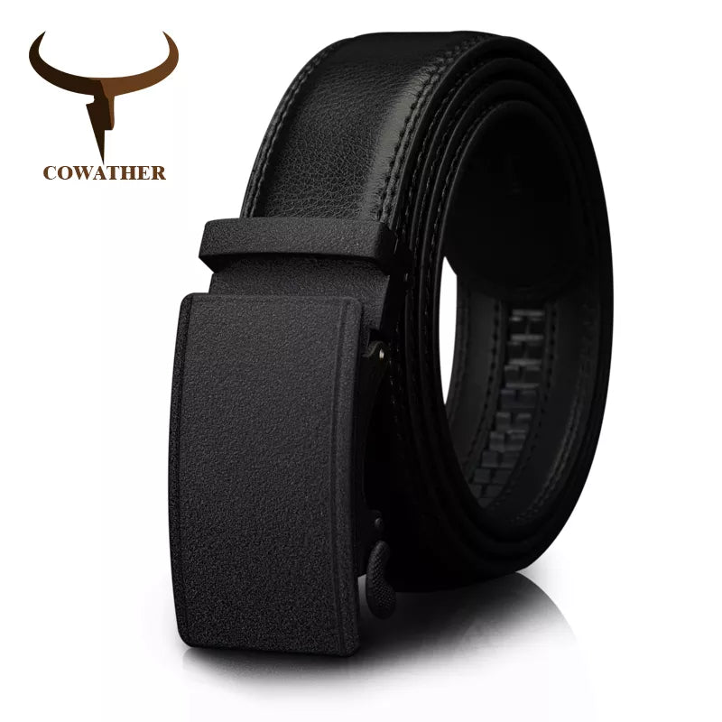 COWATHER Men's Belt Automatic Ratchet Buckle With Cow Genuine Leather Belts for Men Luxury Brand Male Strap 110-130cm Length