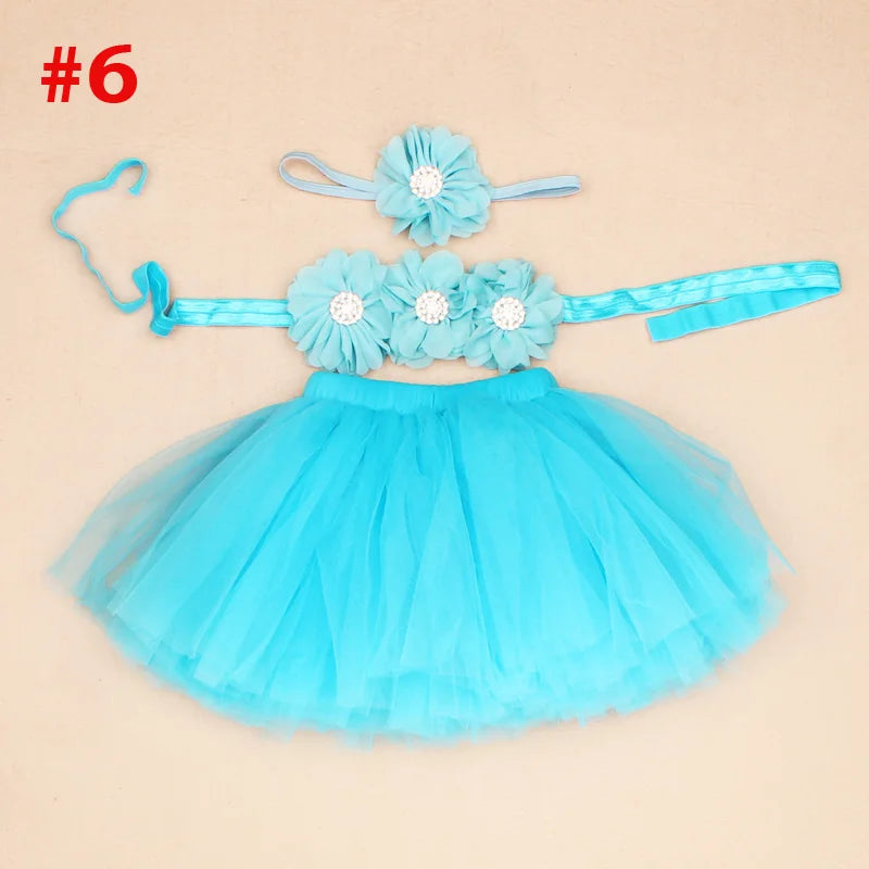New Princess Baby Tutu Skirt With Matching Flower Headband and Bra Top Little Girl Tutus Photo Props Costume Outfit TS067