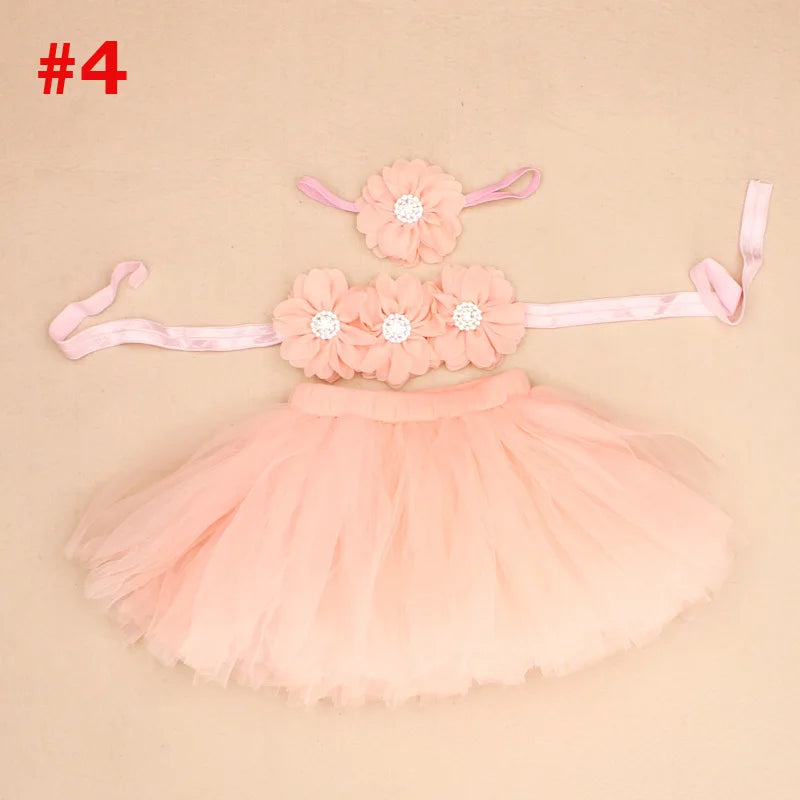 New Princess Baby Tutu Skirt With Matching Flower Headband and Bra Top Little Girl Tutus Photo Props Costume Outfit TS067