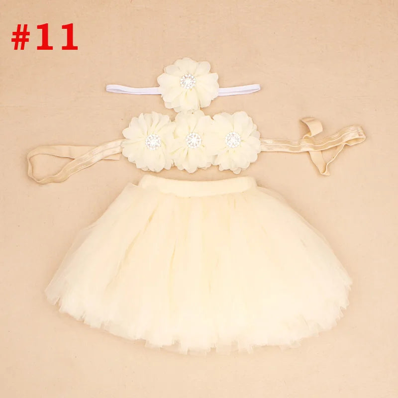 New Princess Baby Tutu Skirt With Matching Flower Headband and Bra Top Little Girl Tutus Photo Props Costume Outfit TS067