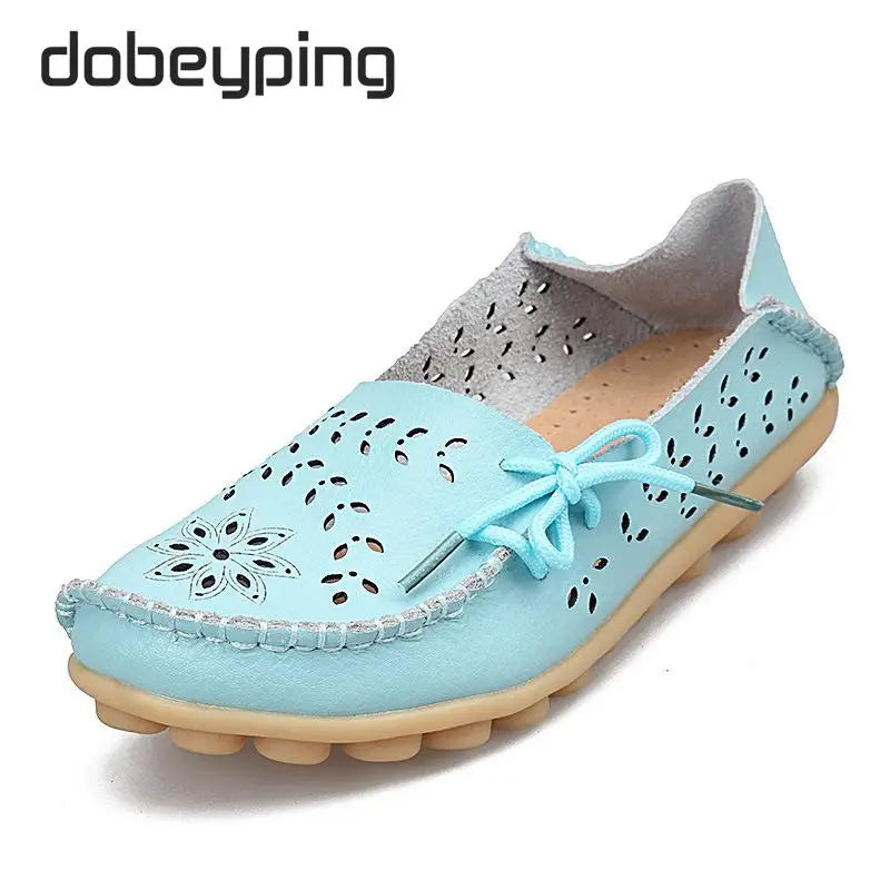 Women's Casual Shoes Genuine Leather Woman Loafers Slip-On Female Flats Moccasins Ladies Driving Shoe Cut-Outs Mother Footwear