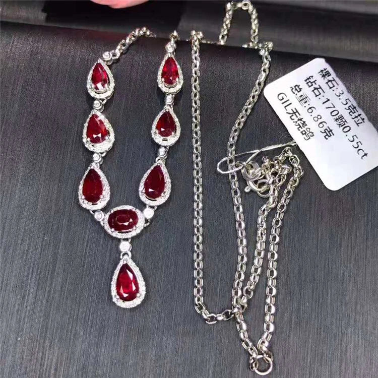 Collar de oro con dije de rubí natural de 3.5 quilates sin calentar, joyería de lujo para mujer, boda