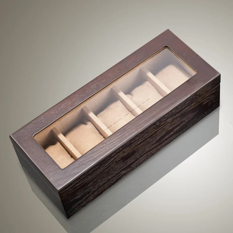 New 5 Slots Wood Watch Organizer With Glass Window Brown Watch Holder for Men Watch Case Storage Box Fashion Watch Showcase