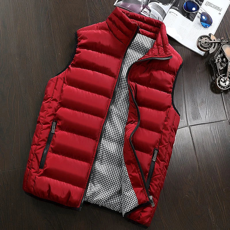 Chaleco de marca para hombre, nueva chaqueta sin mangas cálida de otoño, chaleco informal de invierno para hombre, chaleco de talla grande para hombre