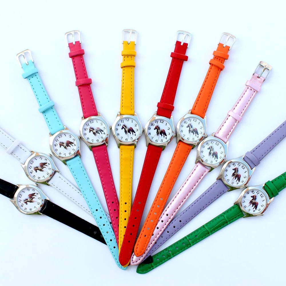 10 Colors Leather Cute Lovely Girl Ladies Women's Watch Children's Gifts Horse Quartz Student Kids Animal Wristwatch Boy Watches