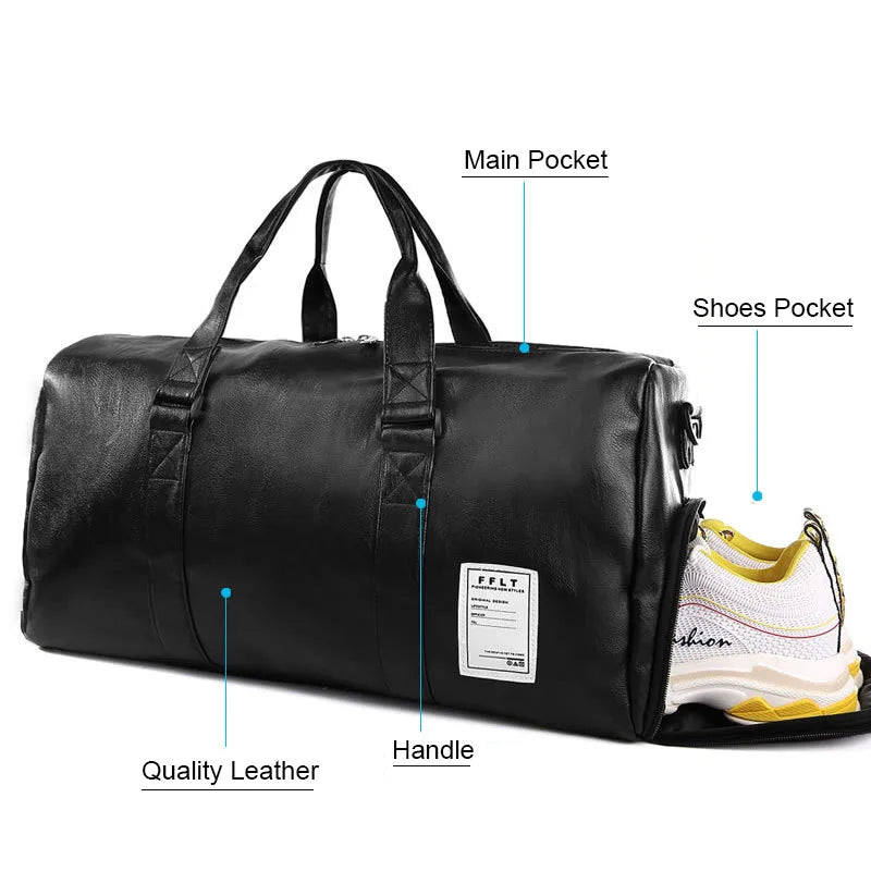 Sporttasche aus Leder Trainingstasche mit Nassfach für Herren, für Schuhe Fitness Yoga Reisegepäck Umhängetasche Sportbeutel XA512WD