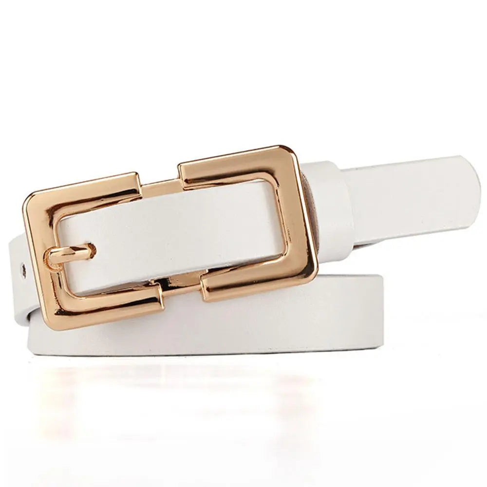 Ladies Soft Genuine Leather Belts Girls Gold Buckles Metal Female Retro Thin Belt for Women Jeans 1.5cm Wide LDFC004