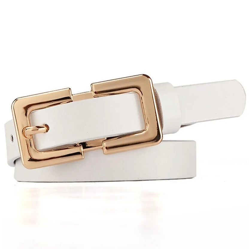 Ladies Soft Genuine Leather Belts Girls Gold Buckles Metal Female Retro Thin Belt for Women Jeans 1.5cm Wide LDFC004
