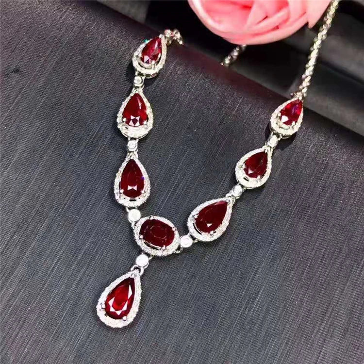 Collar de oro con dije de rubí natural de 3.5 quilates sin calentar, joyería de lujo para mujer, boda