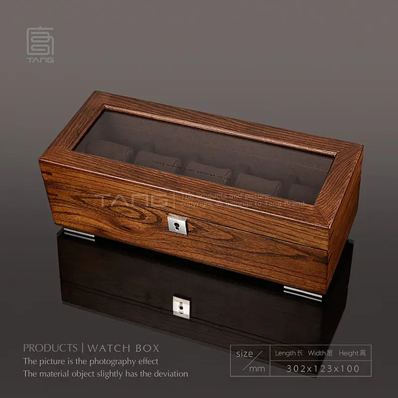 Caja organizadora de 5 espacios para relojes, de madera maciza, nueva caja de almacenamiento para relojes con cerradura, lujosa caja de regalo de madera, soporte para relojes de hombre