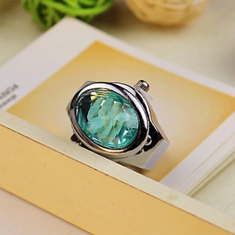 Fashion Women Ring Watch Elliptical Stereo Flower Ladies Clamshell Watches Adjustable Rings Quartz Watches Gifts for Women Ring