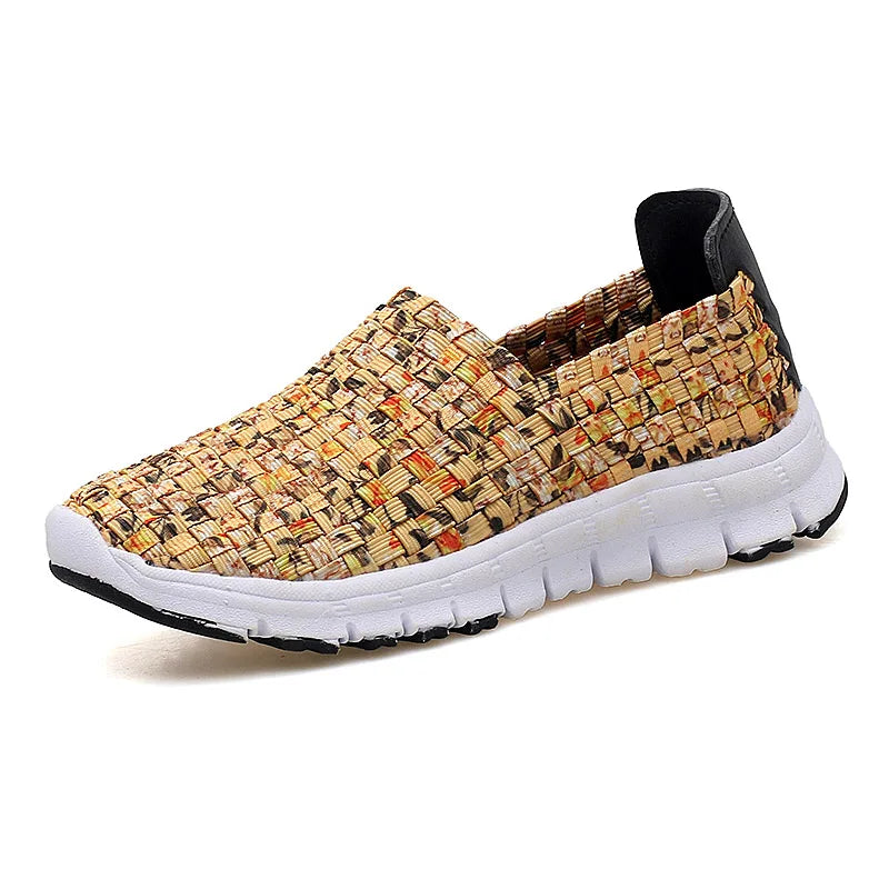 Women Flats Summer Casual Shoes Breathable Sneakers Female Woven Walking Shoes Slip on Ladies Loafers Handmade Big Size 35-44