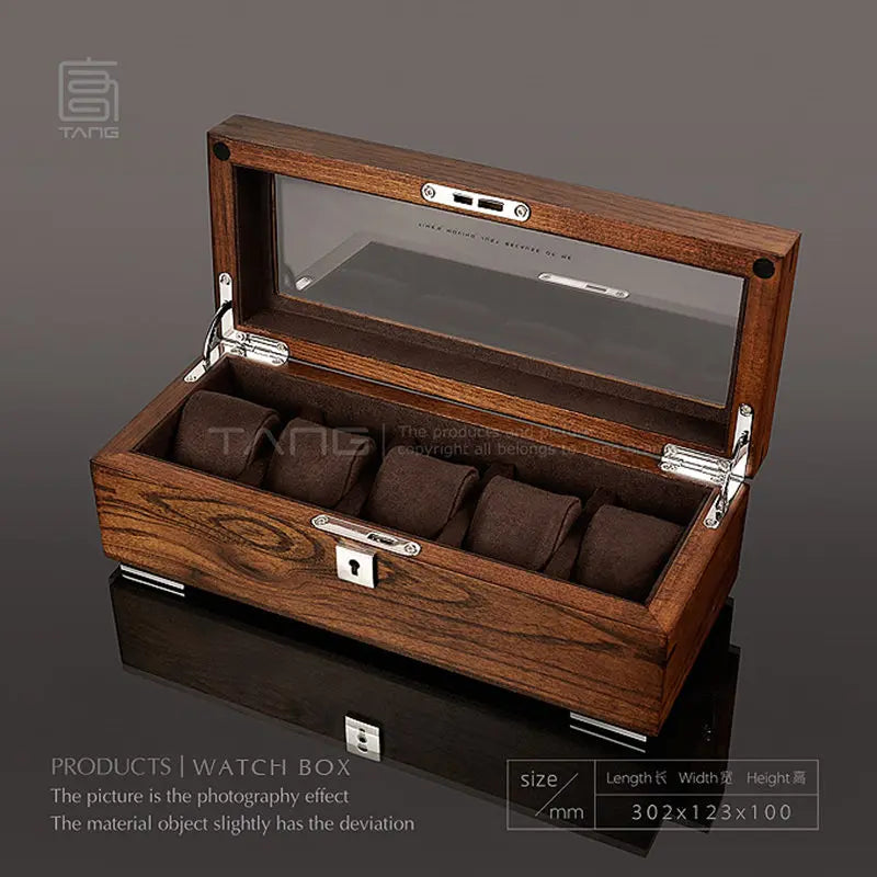 Caja organizadora de 5 espacios para relojes, de madera maciza, nueva caja de almacenamiento para relojes con cerradura, lujosa caja de regalo de madera, soporte para relojes de hombre