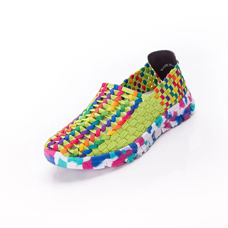 Women Shoes Summer Flats Female Loafers Women Casual Flat Woven Shoe Breathable Sneakers Slip on Colorful Mujer Plus Size 41
