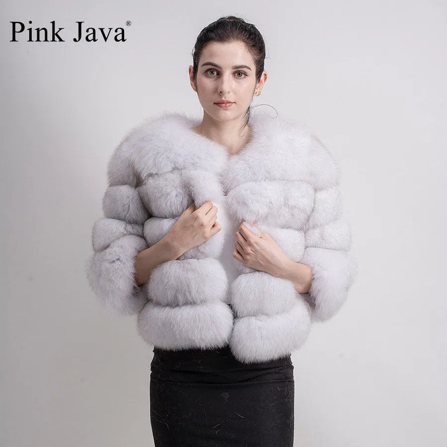 Pink Java QC1801 FREE SHIPPING Real Fox Fur Coat Women Winter Thick Fur Jacket Short Fur Coat Wholesale Genuine Fox Short Sleeve