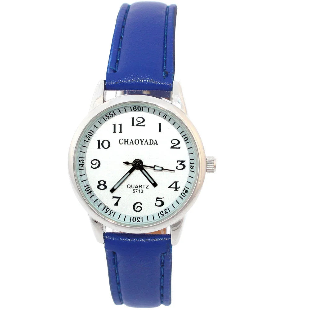 Reloj infantil Chaoyada para niña con correa de piel, reloj de cuarzo para estudiantes, ideal para aprender la hora, regalo casual de moda para niños.