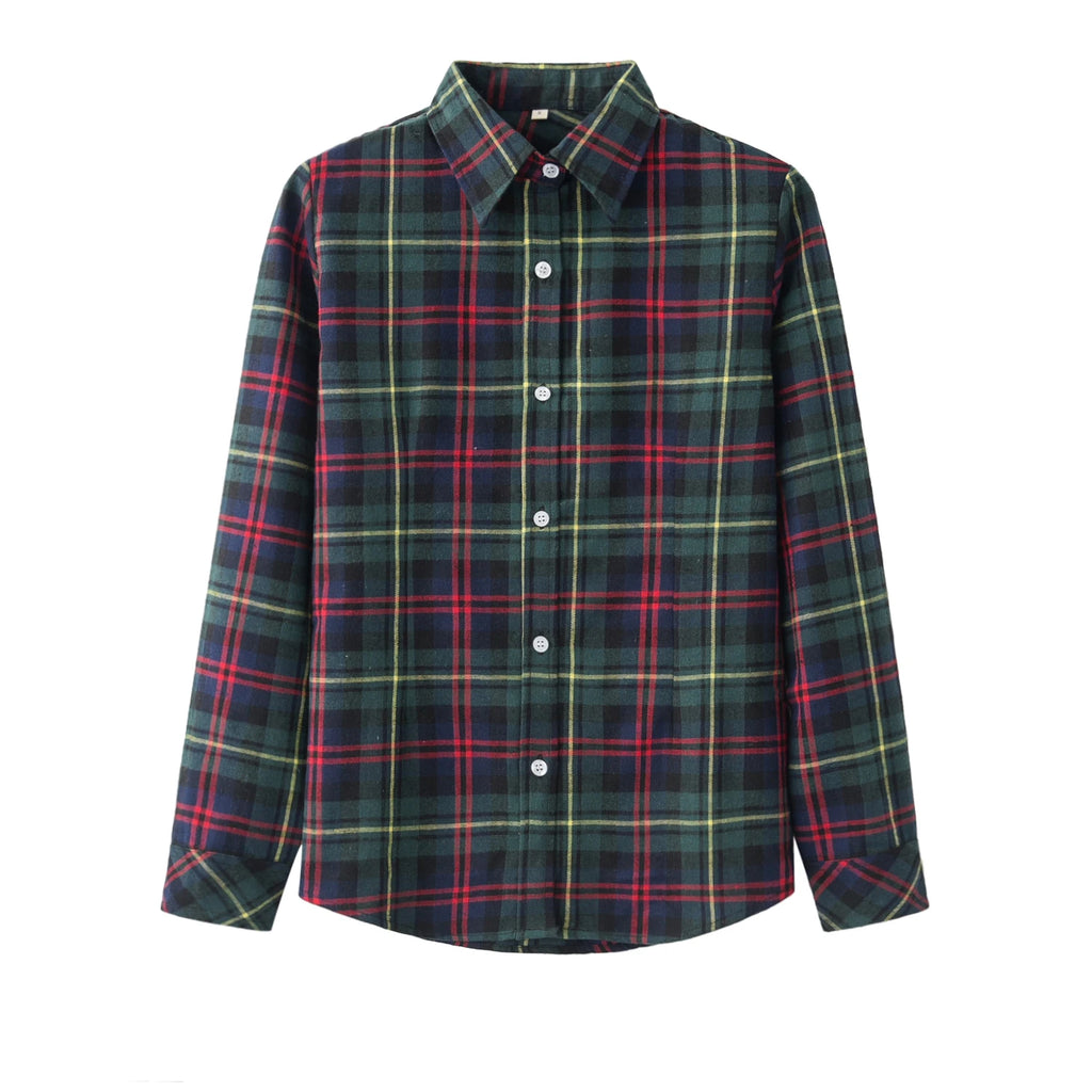 2024 Spring New Fashion Casual Lapel Plus Size Blouses Women Plaid Shirt Checks Flannel Shirts Female Long Sleeve Tops Blouse