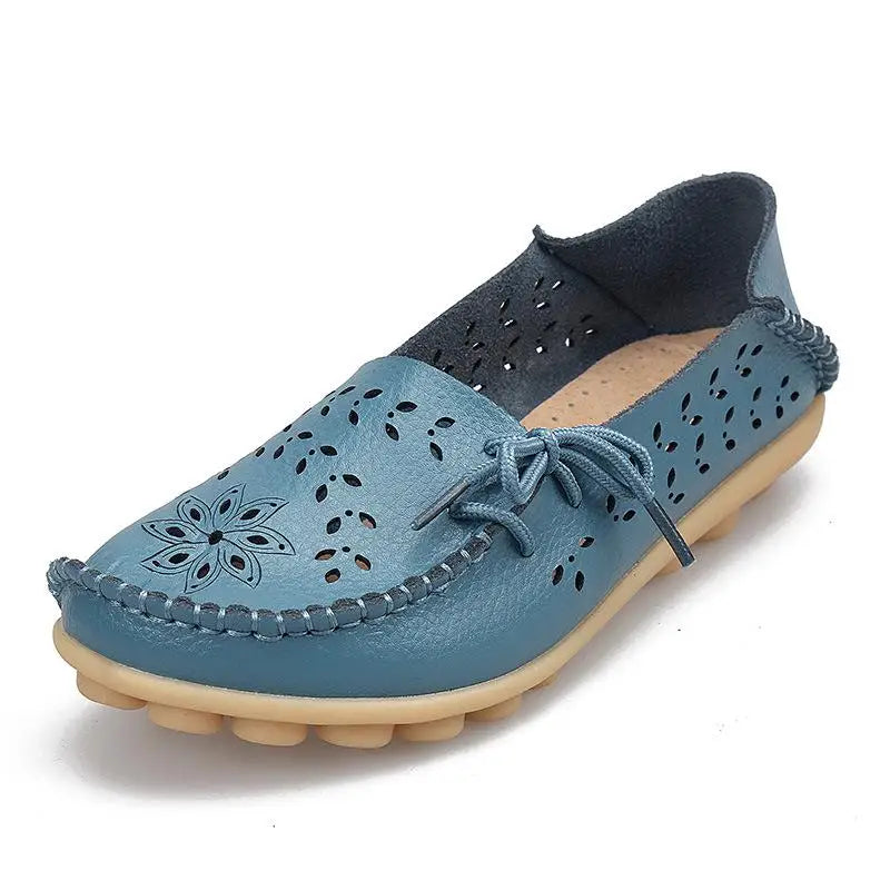 Women's Casual Shoes Genuine Leather Woman Loafers Slip-On Female Flats Moccasins Ladies Driving Shoe Cut-Outs Mother Footwear